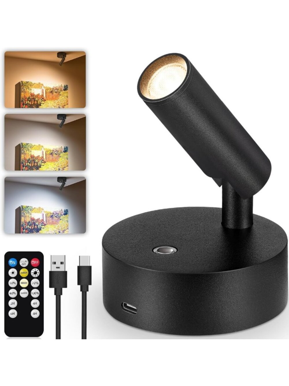 Rechargeable LED Wireless Spotlight - Dimmable Accent Light for Artwork & Decor